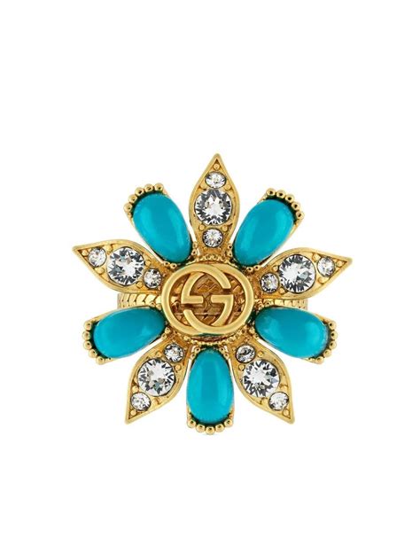 gucci ring interlocking g|gucci flower tuquise ring.